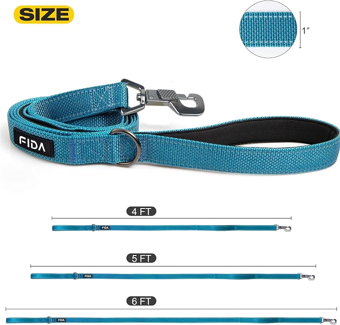 Fida Heavy Duty Dog Leash for Medium Large Dogs, 6 FT, Dual Padded Handles | Traffic Handle for Close Control, Advanced Easy Snap Hook, Reflective, Strong Nylon Webbing for Daily Walks & Training, Blue - Image 5
