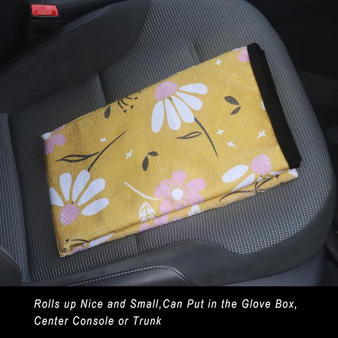 Car Seat Cover Protector Front Seats,for Gym Workout,Running,Swimming,Beach and Hiking,Waterproof Sweat Towel Bucket Seat Covers for Cars SUV Trucks (Chamomile and Yellow, 2Pcs) - Image 7