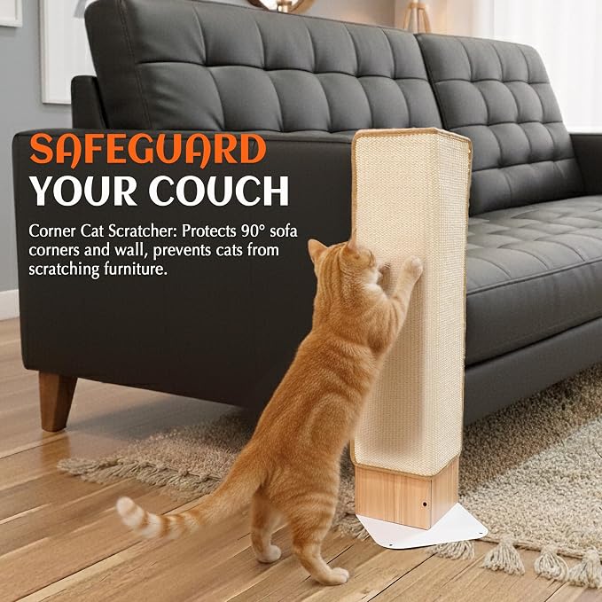 PETKARAY Couch Corner Cat Scratcher, 22" Corner Scratching Post Wall Scratcher, Sisal Furniture Protector for Sofa with Reversible Base, Small - Image 6