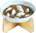 PETTOM Slow Feeder Cat Bowl with Stand, Ceramic Slow Eating Cat Bowl with Higher Edges Fish Pool Design Elevated Food Bowls for Dry and Wet Food Anti-Vomiting Puzzle Feeder for Healthy Eating Diet by PETTOM
