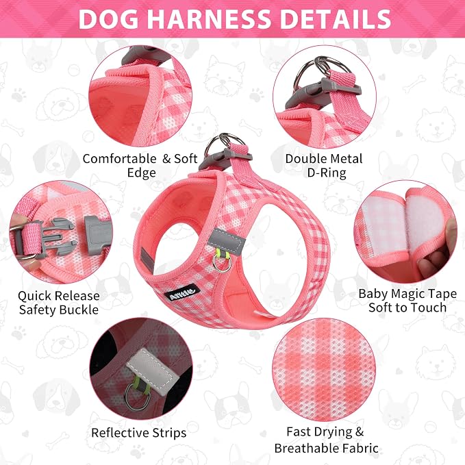 AIITLE Step in Medium Dog Harness and Leash Set, Pet Vest, Watermelon M | Breathable Mesh, Adjustable Fit, No-Pull Reflective Design, Escape Proof, for Small-Medium Dogs, Outdoor Walking, Running - Image 3