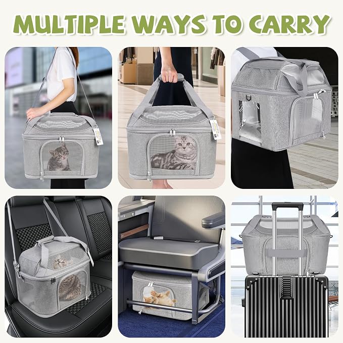 Soft Cat Carrier Up to 20 Lbs, Washable Pet Travel Bag for Kitten Puppy | Breathable Mesh, Medium to Big Pets Small Dog,Soft-sided Cloth Animal Crate for Car Travel Carrying, Safe for Vet Visit,Grey - Image 3