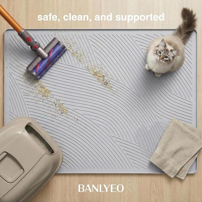 Cat Litter Box Mat - L Large Size 34 x 22 in, Water Proof, Kitty Litter Trapping Mat, Easy to Clean, Scatter Control, Odorless, Pet Supplies for Indoor Cats, Light Gray - Image 6