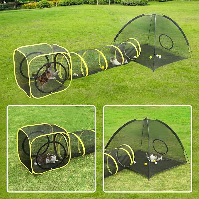 Outdoor Cat Enclosures for Indoor, Portable Mesh Tent, Outdoor pet Tunnel, Cat Playhouse with Adjustable Cat Harness and Leash for Walking, Colorful Tease Ball for Small Animals - Image 5