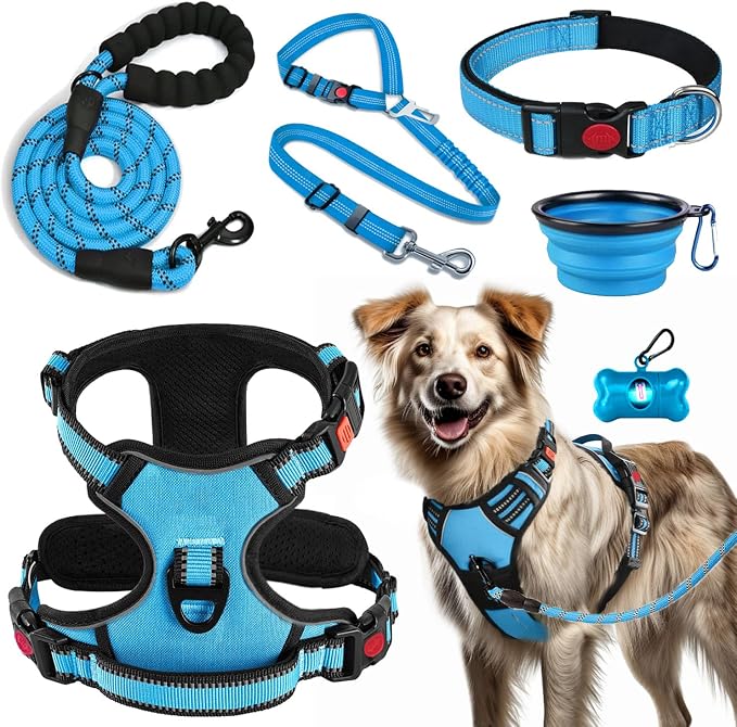 LOBEVE No Pull Dog Harness, Collar & Leash Set with Travel Accessories | Includes Dog Seat Belt, Collapsible Bowls & Poop Bag Dispenser. Ideal for Training, Walking, Hiking. Fits Small to Large Dogs by Lovebegetslove