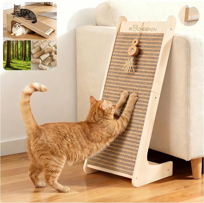Natural Cork cat Scratching Post-Cat Scratchers- Scratch Pads for Indoor-Cats Scratching Board-cat ramp-cat Scratch Cardboard with Toy,Replaceable use-Eco-Friendly Sustainable-cat Gifts by MocherpionLLC