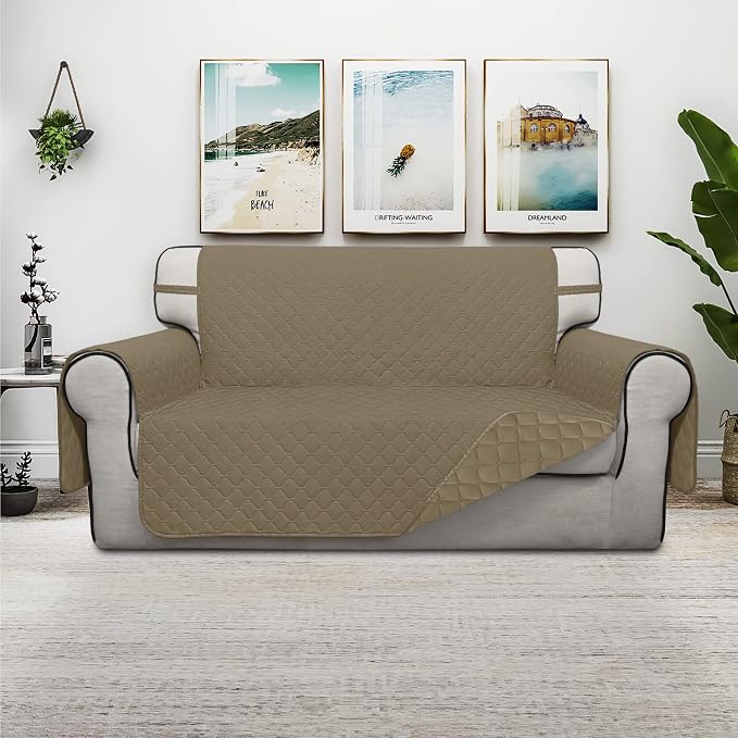 ISSUNTEX Double Protection 100% Waterproof Loveseat Sofa Covers for Living Room, Couch Covers for 2 Cushion Couch Sofa, Reversible Furniture Protector Sofa Cover for Dogs (Loveseat, Beige/Beige) - Image 2