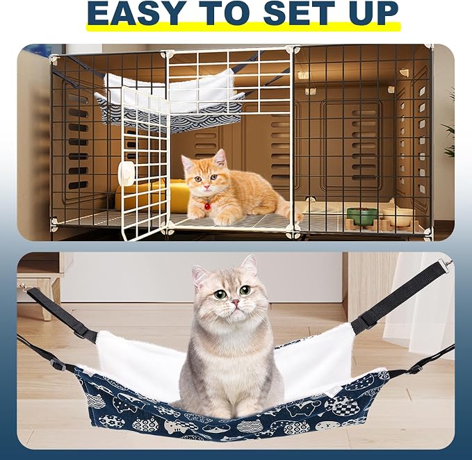 2 Pieces Cat Hammock for Cage Hanging Reversible, Soft Pet Cage Hammock with Adjustable Straps, Double Hammock Suitable for Cats, Puppy, Ferrets, and Small Animals (M, CAT) ﻿ - Image 7