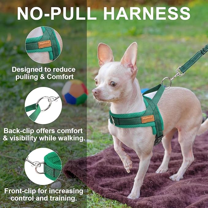 BEAUTYZOO Dog Harness Medium Sized and Leash Set, No Pull Step in Pet Vest | Breathable Mesh with Handle, Reflective, Adjustable No Choke Escape Proof, Lightweight, Easy Control for Walking, Green M - Image 6