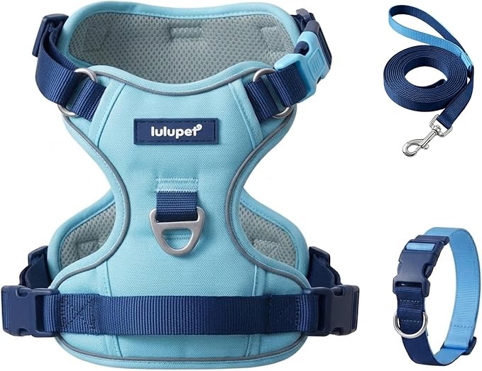 Dog Harness and Leash Set with Collar, No Pull Reflective Pet Vest Harness with Control Handle for Medium Large Dogs Walking and Training by LULUPET