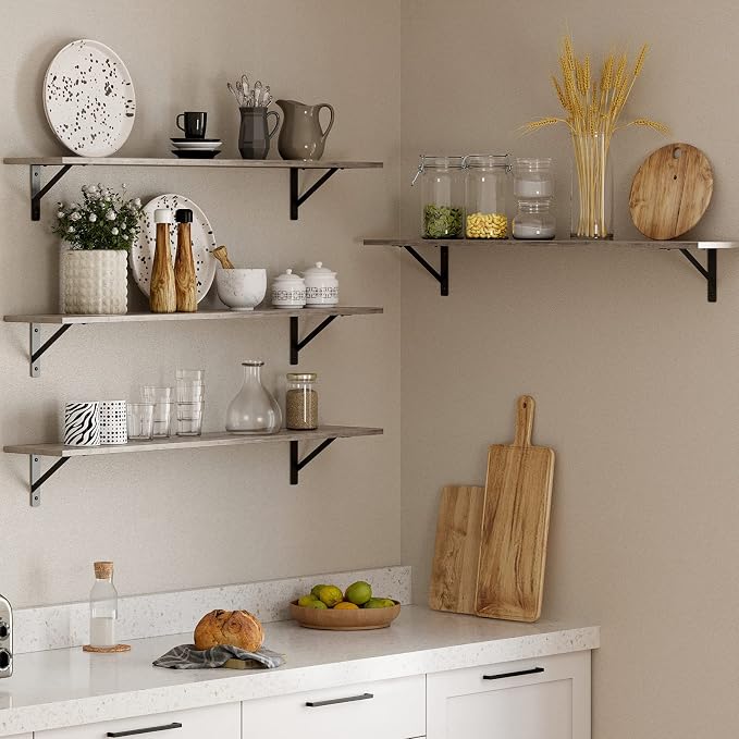 Long Wall Shelves, 39.4 Inch Wall Mounted Shelves with Brackets | Floating Book Shelf, Set of 2, Easy Assembly, Max Load 33lbs, Wood Wall Storage Ledges, Living Room/Bathroom/Bedroom, Greige - Image 8