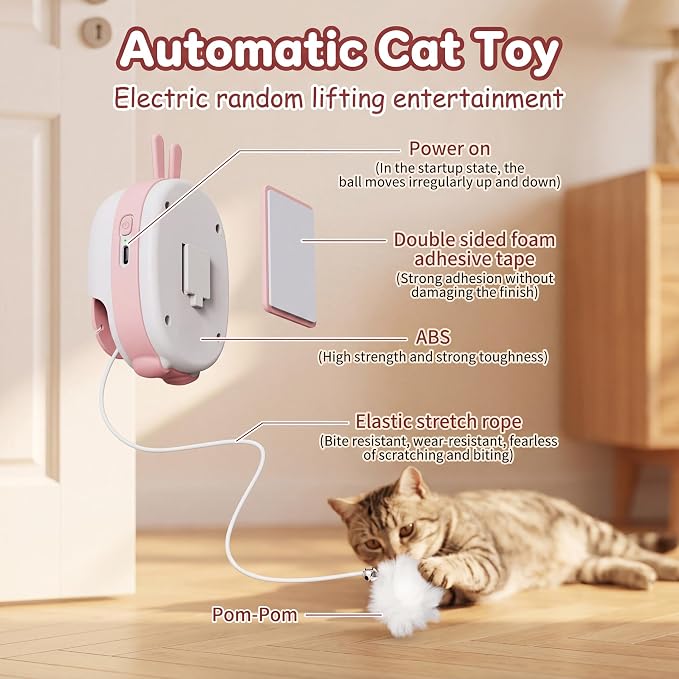 Interactive Cat Toys for Indoor Cats, USB Rechargeable Electric Teaser with Clip, Automatic Cat Toys to Self Play Enrichment Toy for Bored Kittens & Adult Cats (Pink) - Image 7