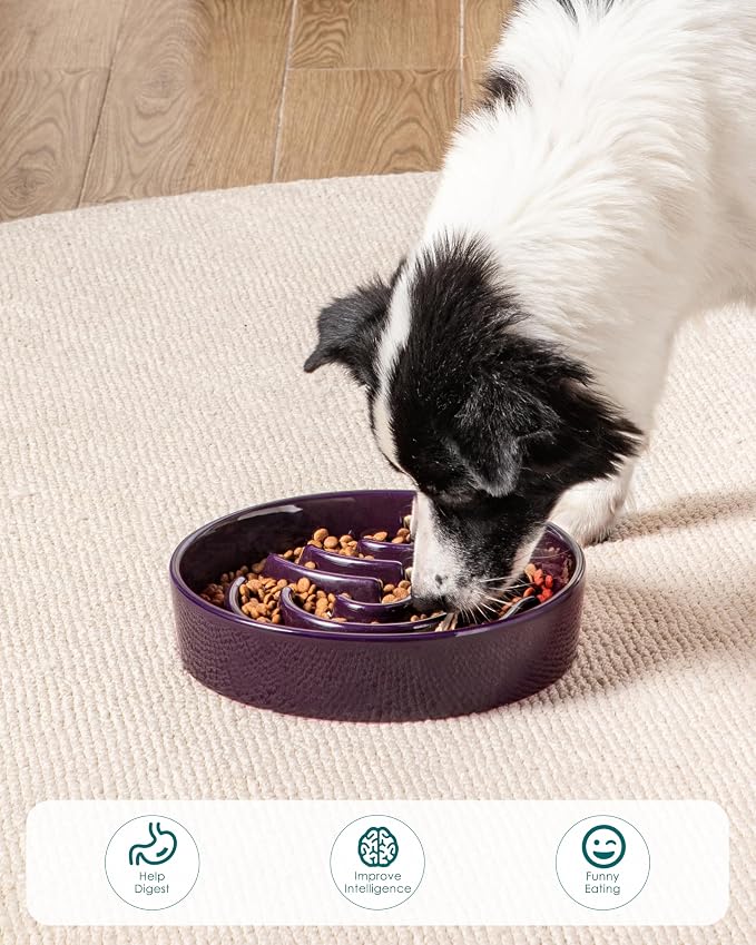 vancasso Slow Feeder Dog Bowl, 3 Cup Ceramic Slow Feeding Food Dish for Large Breed, Puzzle Dog Food Bowl for Fast Eater, Dark Purple - Image 7