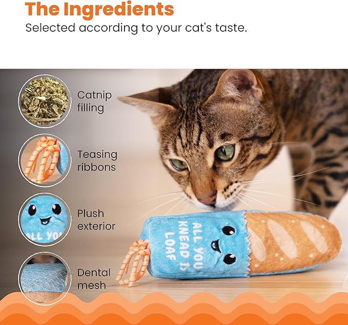 Catstages Loaf Kicker Interactive Cat Toy with Catnip & Dental Mesh, 6.5" | Plush Body for Bunny Kicking, Supports Clean Teeth & Massages Gums, Ribbon Accent, Enrichment for Cats & Kittens - Image 4