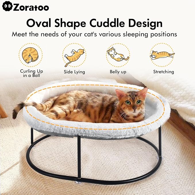 Zoratoo Elevated Cat Hammock, Fluffy Cuddle Cat Bed for Multiple Cats | Portable Raised Pet Bed, Sturdy Metal Frame, Detachable Washable Cover, Oval Shape Cuddle Bed for Sleeping Kittens - Image 3