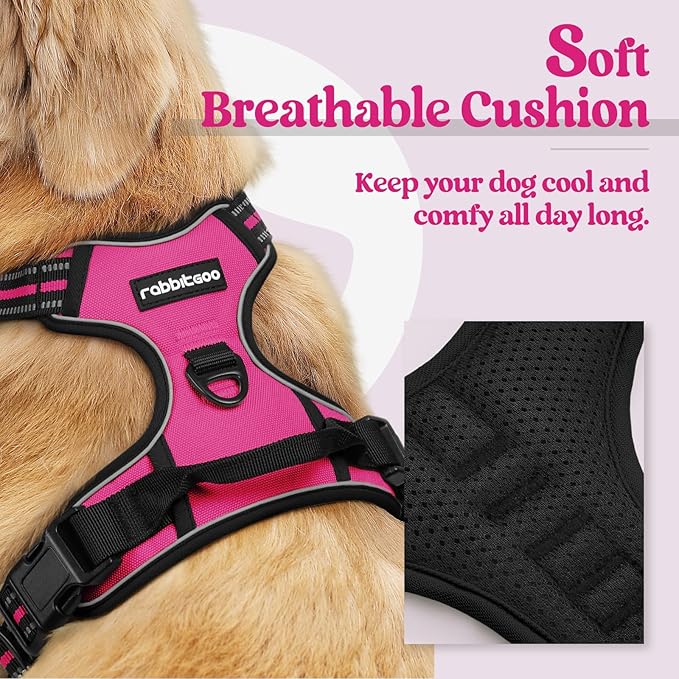rabbitgoo Dog Harness, No Pull Medium Sized with 2 Leash Clips, Pet Vest | No Choke with Handle, Adjustable Soft Padded, Reflective, Easy Control for Walking, Hot Pink, Medium - Image 2