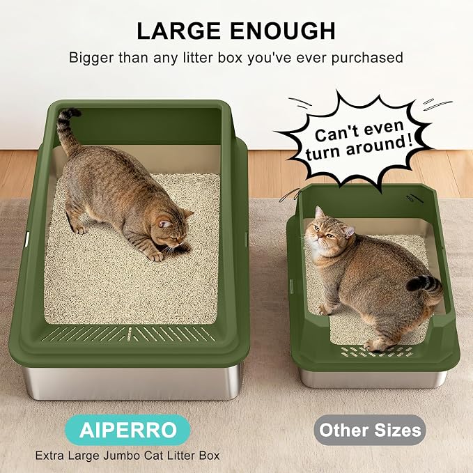 AIPERRO Stainless Steel Litter Box Extra Large for Big Cats and Multi-Cats | Jumbo Extra Large Metal Cat Box High Sided with Lid | Anti-Urine Leakage, Non-Stick & Easy to Clean | Include Litter Scoop - Image 2
