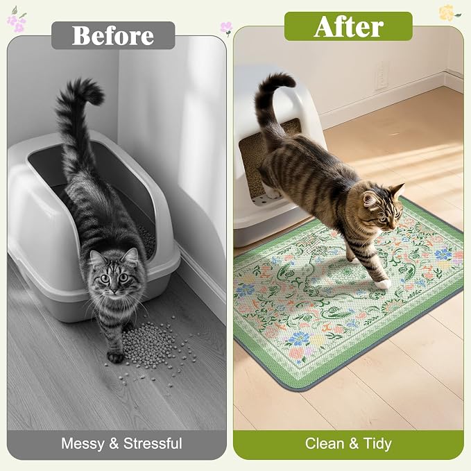 Unicorn Catcher 24X15in 2packCat Litter Mat Machine Washable Soft 3D Air Mesh Litter Box Rug Non-Slip Backing Quick Dry Scatter Control for Paws,Bean Green - Image 5