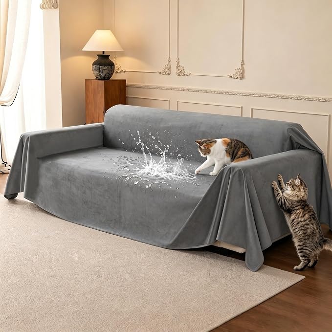 Loiion Cat Scratch Couch Cover Waterproof Sofa Cover 118"x71" Gray | Pet-Friendly Couch Protector, Anti-Scratch & Non Slip Sofa Cover For Cats Dogs Kids, Machine Washable by Loiion