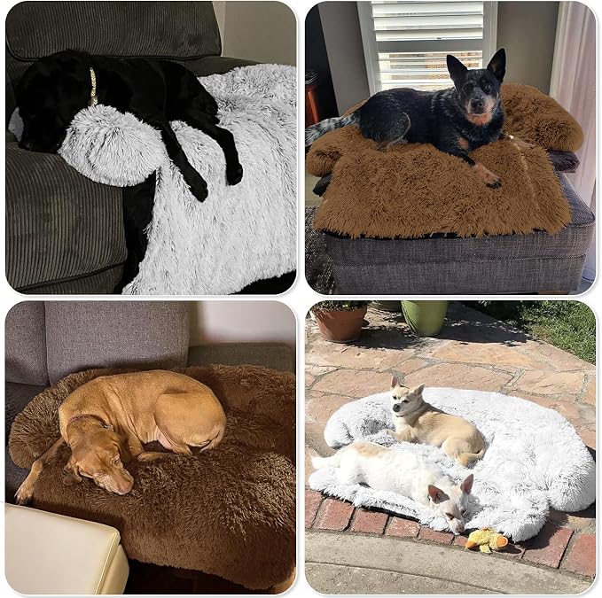 GGIB Calming Dog Bed Fluffy Plush Dog Mat for Furniture Protector with Removable Washable Cover for Large Medium Small Dogs and Cats (Medium, Brown) - Image 7