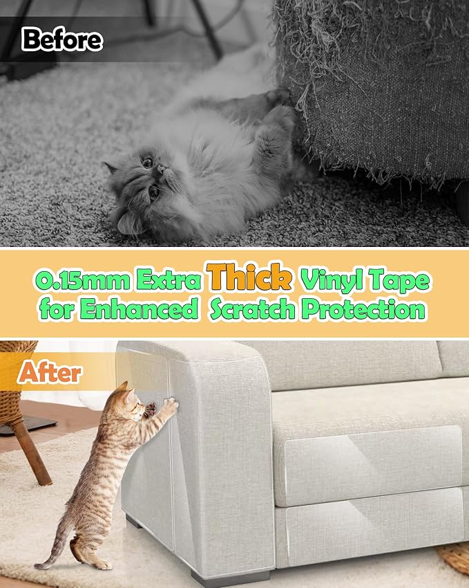 Thickend Cat Scratch Couch Furniture Protector -12 Pack | Clear Plastic Sticky Cover, Anti Scratch Protection for Couches from Pet Claws - Image 2