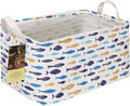 Rectangle Foldable Storage Basket Handles For Home, fish | Waterproof canvas material, reinforced handles, perfect for shelf use, organizes clothes, daily items and pet supplies by HUNRUNG