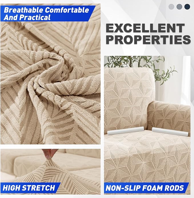 YEMYHOM 1 Piece Stretch Chair Sofa Slipcovers Couch Covers for 1 Seat, Jacquard Armchair Covers with Non-Slip Elastic Bottom, Thickened Furniture Protector for Dogs Pets kids (Small, Khaki） - Image 4