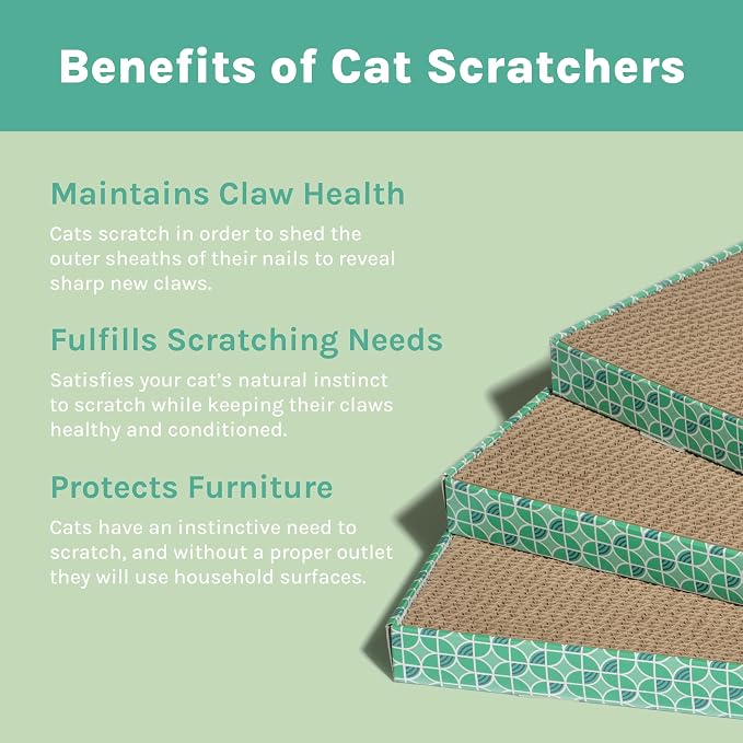 Kitty City 5-Pack XL Double Sided Corrugate Cat Scratcher Pads with Catnip - X-Large Horizontal Cat Scratcher Mats, Reversible Corrugate Nail File Scratchers - Fish Bone Design, 18” x 10” Each - Image 9