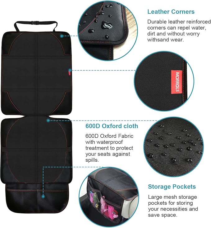 MORROLS Car Seat Protector for Child, Baby, Pets -1 Pack car seat Cover with Thick Padding- Waterproof Universal Size with Mesh Pockets (Black) - Image 5