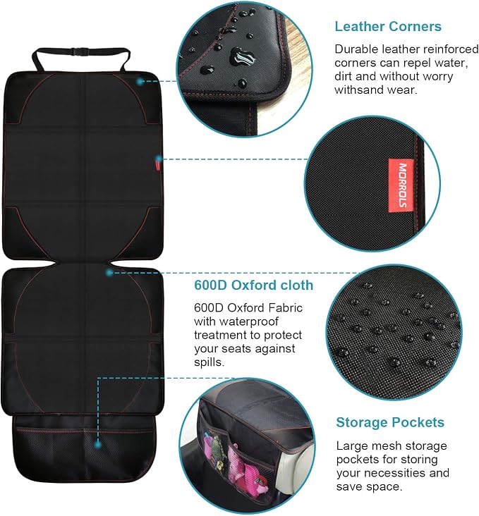 MORROLS Car Seat Protector, 2 Pack Carseat Protector with Thick Padding, Baby/Pets for Child Car Seat-Mesh Pockets-Waterproof-Universal Size(Black) - Image 5