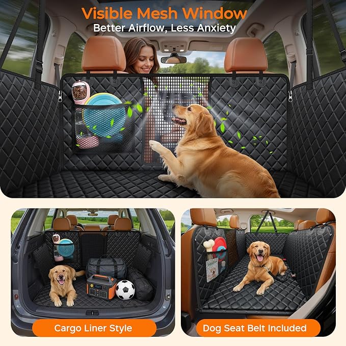 URPOWER Hard Bottom Dog Car Seat Cover, Back Seat Extender with Blanket | 2 in 1 Design, Non-Slip Blanket, 400 lbs Support, 40% More Space, Waterproof, Fits Cars & SUVs, Mesh Window, Easy Care - Image 3