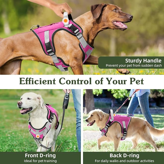 VavoPaw Heavy Duty Tactical Dog Harness for Small Dogs, No Pull Adjustable | Pet Harness Reflective Service Training Easy Control Pet Vest Military K9 Working Dog Harnesses(Pink, S） - Image 5