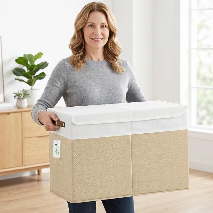 Bagnizer Large Toy Storage Box with Lids, Collapsible Sturdy Baby Storage Organizer Chest Bin Basket for Kids, Boys, Girls, Playroom, Nursery, Bedroom, Closet 25"x13"x16" (Beige and White) - Image 6