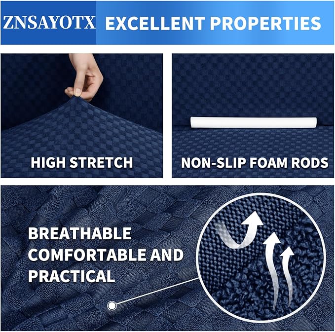 ZNSAYOTX 1 Piece Jacquard Chair Slipcovers for Living Room High Stretch Chair Covers with Arms Anti Slip Pets Friendly Couch Sofa Armchair Cover Furniture Protector (Chair, Navy Blue) - Image 4