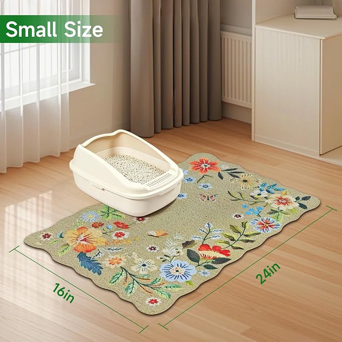 Cat Litter Mat,24"x16" Small Cute Litter Box Mat,Traps 100% Litter | Easy Clean for Scatter Control, Soft on Kitty Paws, Bohe cat food mat,Waterproof Urine Protection, Non-Slip, decor litter mat - Image 7