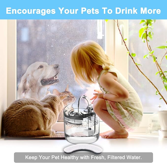 Cat Water Fountain Filter Replacement 6pcs Cat Fountain Filter Arc-shaped Washable Pet Fountain Filters with Triple Filtration System Activated Carbon for 1.8L HAPUP Dog Water Fountain - Image 7