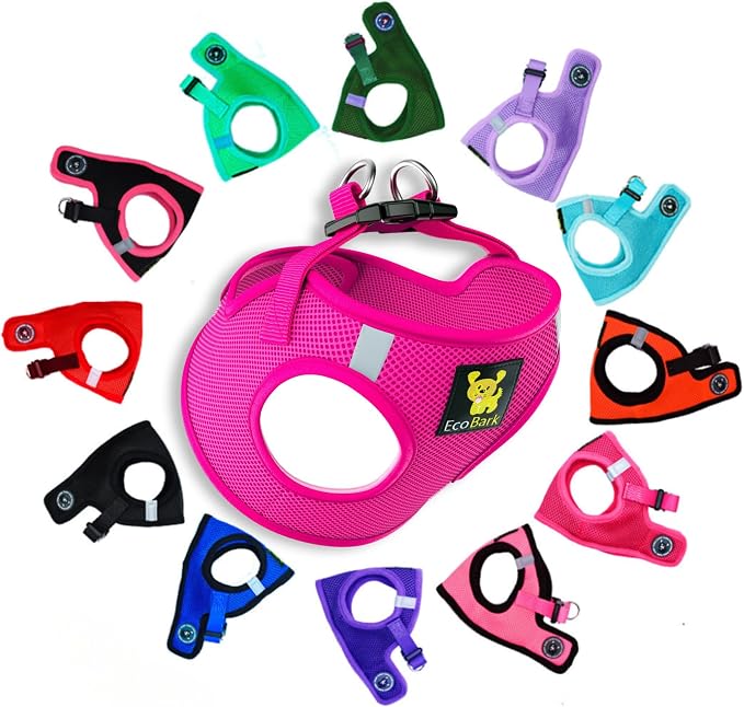 EcoBark Step in Dog Harness, Soft Mesh, Small & Medium Dogs, Pink, Large | Eco Friendly, Reflective & Adjustable Body Halter Vest, No Choke Padded Dog Harnesses for Small & Medium Breed Dogs by EcoBark