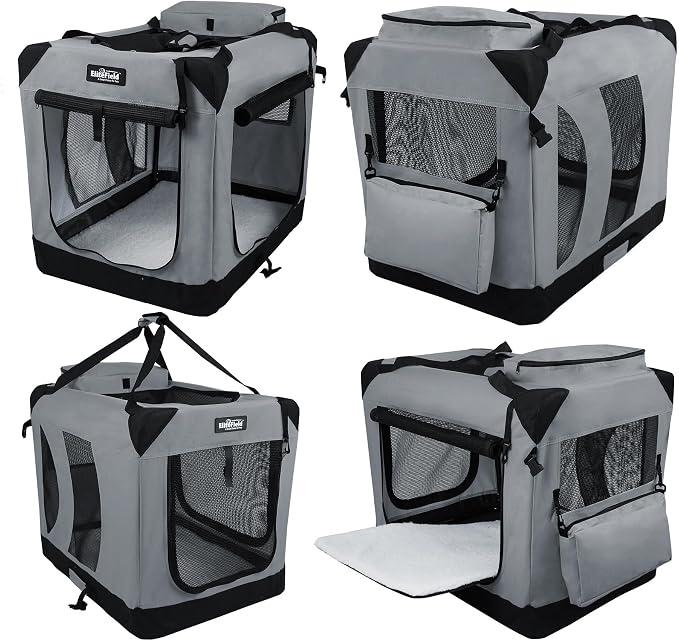 EliteField 3-Door Soft Dog Crate with Bed & Carrying Bag (2-Year Warranty) | 3 Mesh Doors, Steel Frame, Removable & Washable Crate Cover and Bed Cover, Storage Pockets, Indoor/Outdoor, Foldable - Image 3