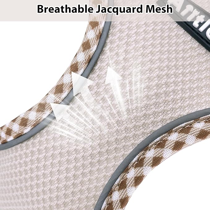 Teacup Puppy Harness and Leash Set Escape-Proof, Brown-Beige S | No Pull Step-in Vest, Breathable Mesh, Reflective Design with High-Stick Magic Tape, Outdoor Use for Poodles, Pomeranians - Image 2