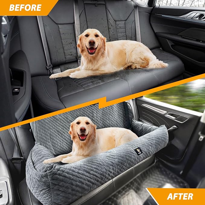 Large Dog Car Seat Under 100LBS,Dog Car Bed with Safety Tethers/Storage Pocket,Only for Back Seat-Gray - Image 6