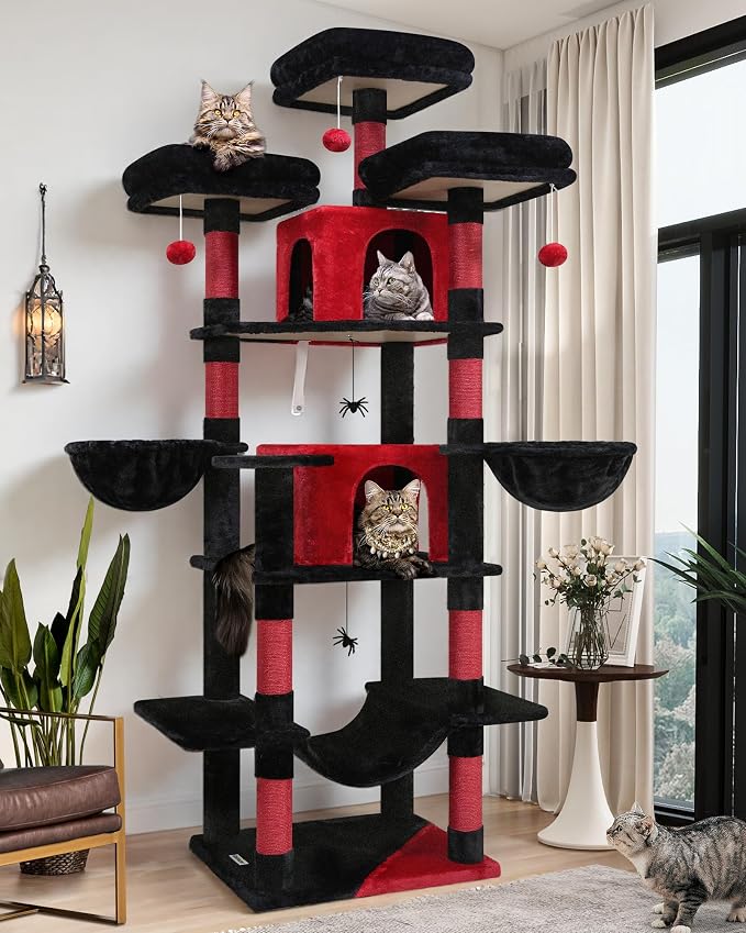 Globlazer Big XXL Gothic Cat Tower for Indoor Multiple Cats, F80 | 80 inch Cat Tower for Adult Cats Cat Tree with Scratching Post, Hammock, 3 Perches, 2 Condos, 2 Hanging Basket by Globlazer