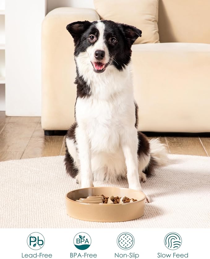 vancasso Slow Feeder Dog Bowl, 3 Cup Ceramic Slow Feeding Food Dish for Large Breed, Puzzle Dog Food Bowl for Fast Eater, Brown - Image 5