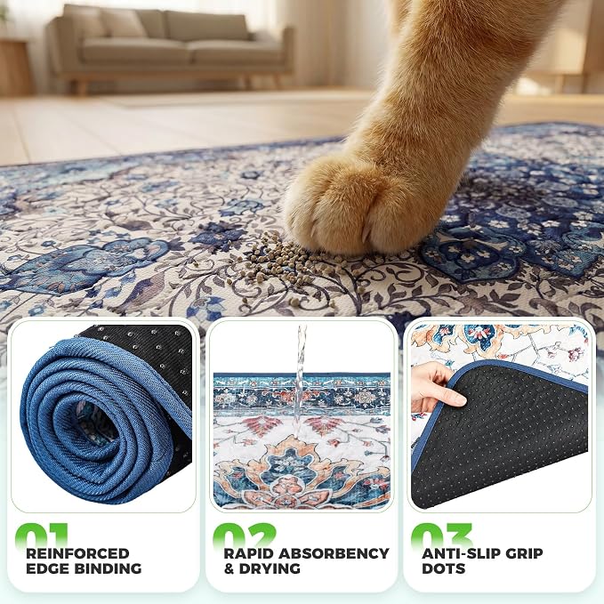 Hompet Cat Litter Mat 2 Pack, 54x54 Large Machine Washable Trapping Mats for Cats, Super Absorbent & Urine-Proof Cat Litter Box Mat for Floor, Waterproof & Non Slip Kitty Litter Rug - Image 5