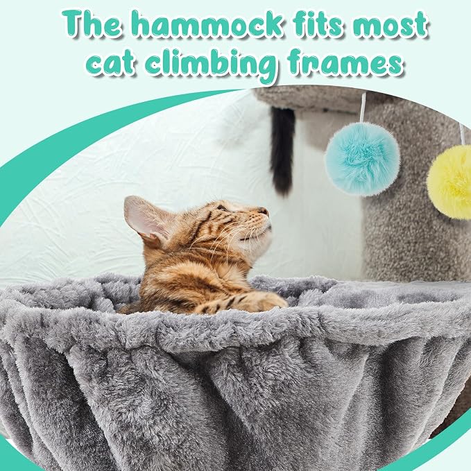 Dansydaisy 3 Pack 13" Large Cat Tree Hammock Basket Bed Lounger Tower Replacement Parts with 6 Pcs Hanging Elastic Strings Pom Pom Toys, Cat Tree Accessories Hammock Attachment (Gray) - Image 6