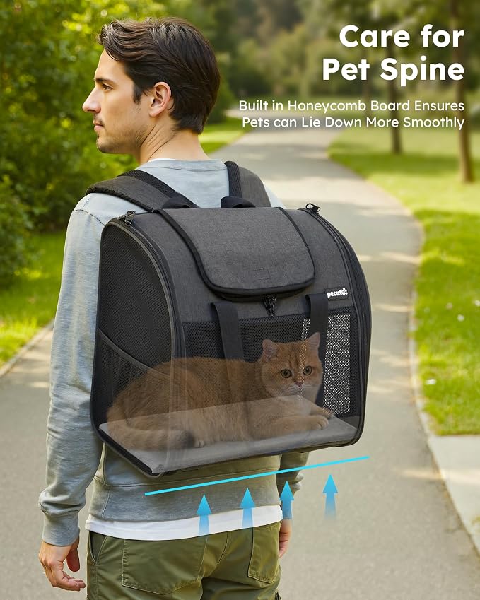 Pecute Cat Backpack with Widened Interior Space, Upgraded Dog Backpack Carrier with Various Ways to Carry, Pet Backpack with Breathable Mesh, Pet Travel Carrier with Soft Padded,Dark Grey | Breathable Mesh, Reinforced Support, Various Carry Ways, Ergon... - Image 7