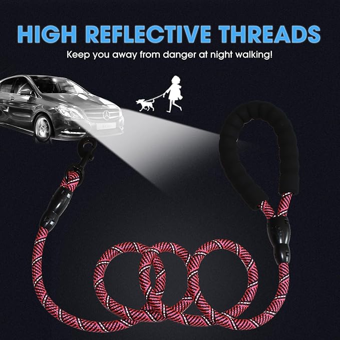 2/4/5/6 FT Dog Leash with Comfortable Padded Handle and Highly Reflective Threads for Small Medium and Large Dogs (5FT-1/2'', Black Pink) - Image 4