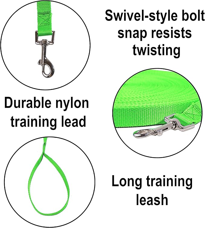 Hi Kiss Dog/Puppy Obedience Recall Training Agility Lead - 15ft 20ft 30ft 50ft 100ft Training Leash - Great for Training, Play, Camping, or Backyard (30 Feet, Green) - Image 3