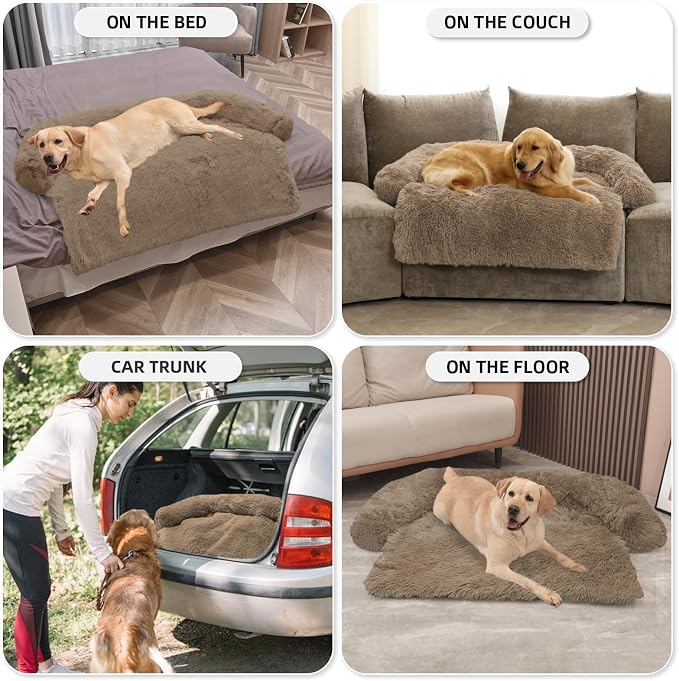 GGIB Calming Dog Bed Fluffy Plush Dog Mat for Furniture Protector with Removable Washable Cover for Large Medium Small Dogs and Cats (Extra Extra Large, Camel) - Image 6