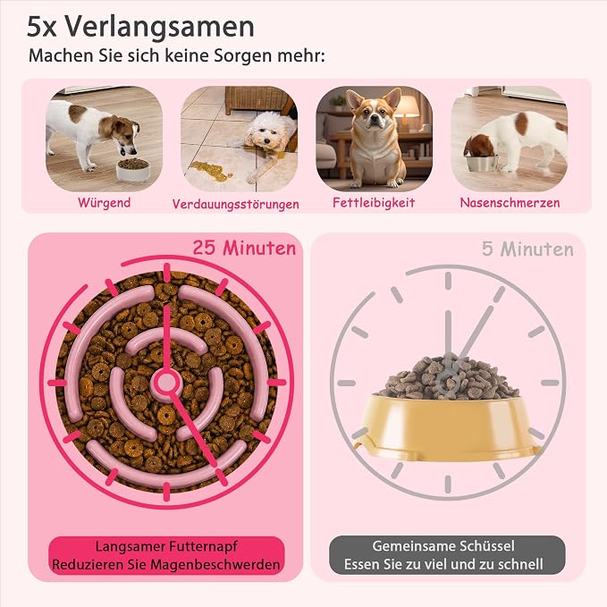 Elevated Slow Feeder Dog Bowl, 6.7" Ceramic Maze Dog Bowl with Stand | 1.5 Cups Slow Feeding Dog Dish for Fast Eaters, 5" Tall Anti-Slip Raised Slow Feeder for Small and Medium Breeds, Pink - Image 3