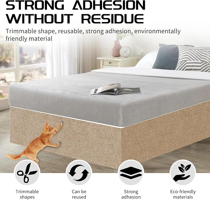 2 Pcs Total 78.8"x15.8" Cat Scratch Mat, Cat Scratch Couch Furniture Protector, Trimmable Self-Adhesive Cats Scratch Pads, DIY Cat Scratcher for Wall Protector and Covering Cat Tower (Khaki) - Image 5